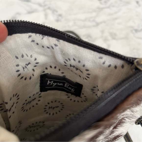 Myra Bag Black Brown Genuine Cowhide Fur Leather Crossbody Bag - Picture 3 of 6